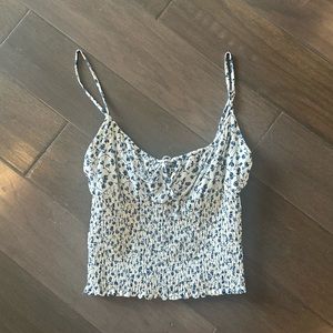 Reformation Carine Mykonos White & Blue Floral Tank Top Size S